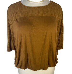 Chico's Blouse Womens XXL Brown Faux Suede Laser Cut Dolman Sleeve Balloon Hem